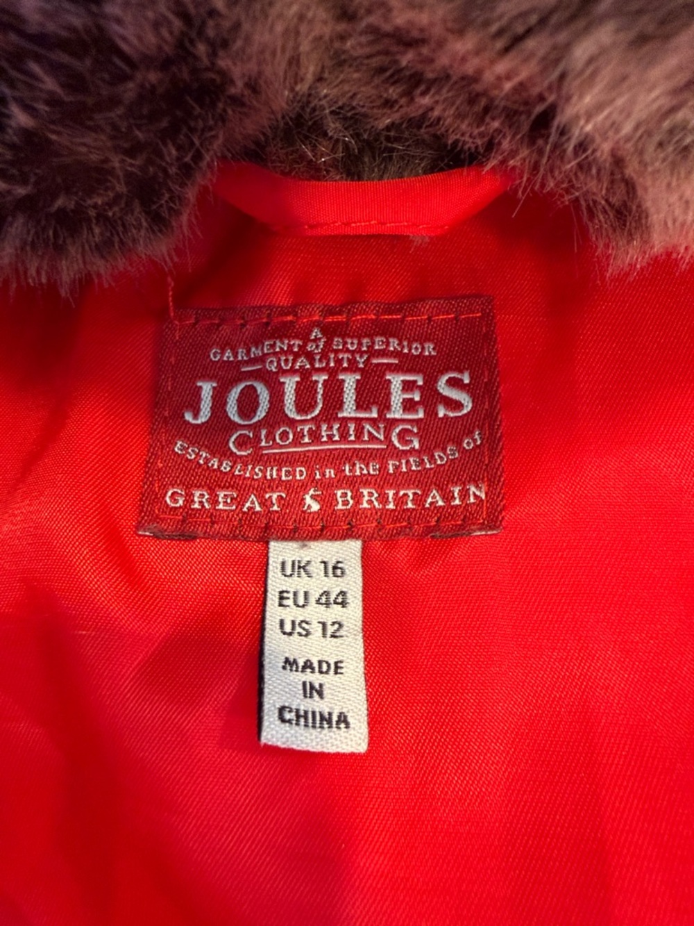Joules Quilted Puffer Jacket with Faux Fur Trim - Picture 2 of 3